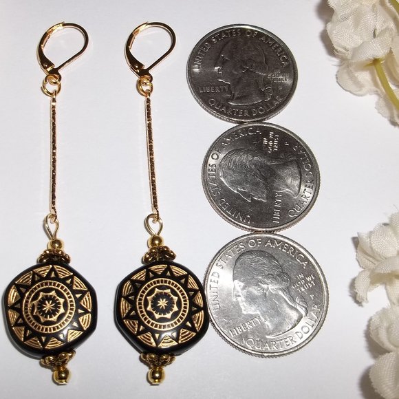 Long Earrings Black & Gold Beaded Tribal Edgy 6409 - Picture 9 of 12